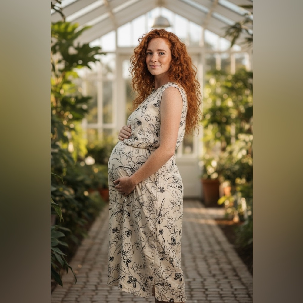 Isabel Maternity by Ingrid & Isabel Floral Midi Dress - Cream and Black
